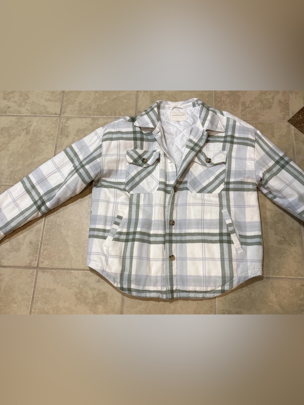 Plaid Button-Down Shirt Jacket in Sage Green. NEW NEWER WORN. NO TAGS
